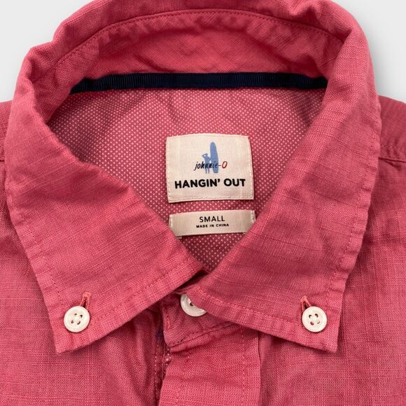 $115 Johnnie O Hangin Out Mens Small Brodie Pink Red Woven Textile Button Down - Picture 5 of 11